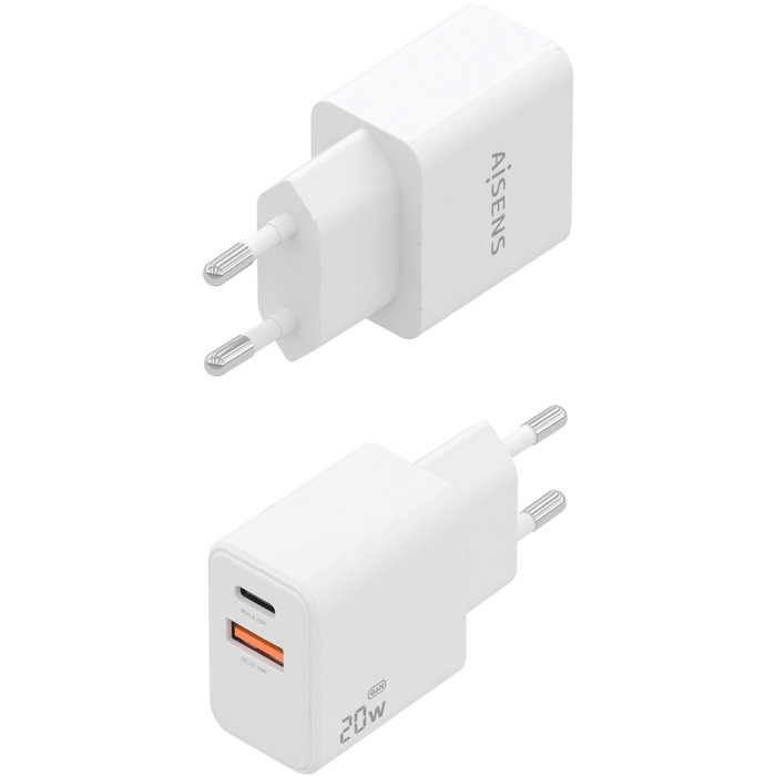 Aisens Cargador GaN 20W con Cable USB-C 1m, Blanco